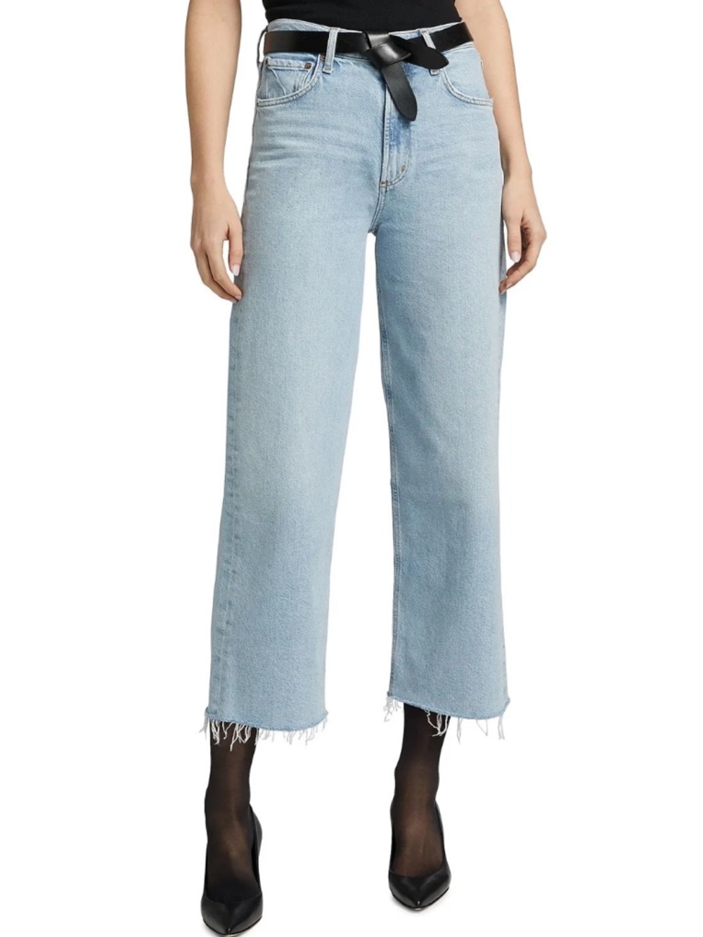 AGOLDE Ren High Rise Wide Leg Jeans in Beam Light Wash Blue Size 25 (A200-1767)